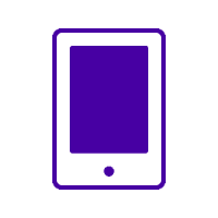 Symbol eines lila Tablets mit einem runden Knopf unten in der Mitte auf weissem Hintergrund